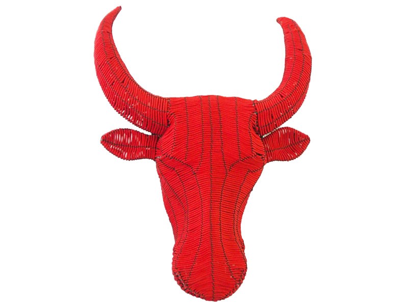 Large Rope Bull Head Wall Hanging Red and Black Large Rope Bull Head Wall Hanging Red and Black